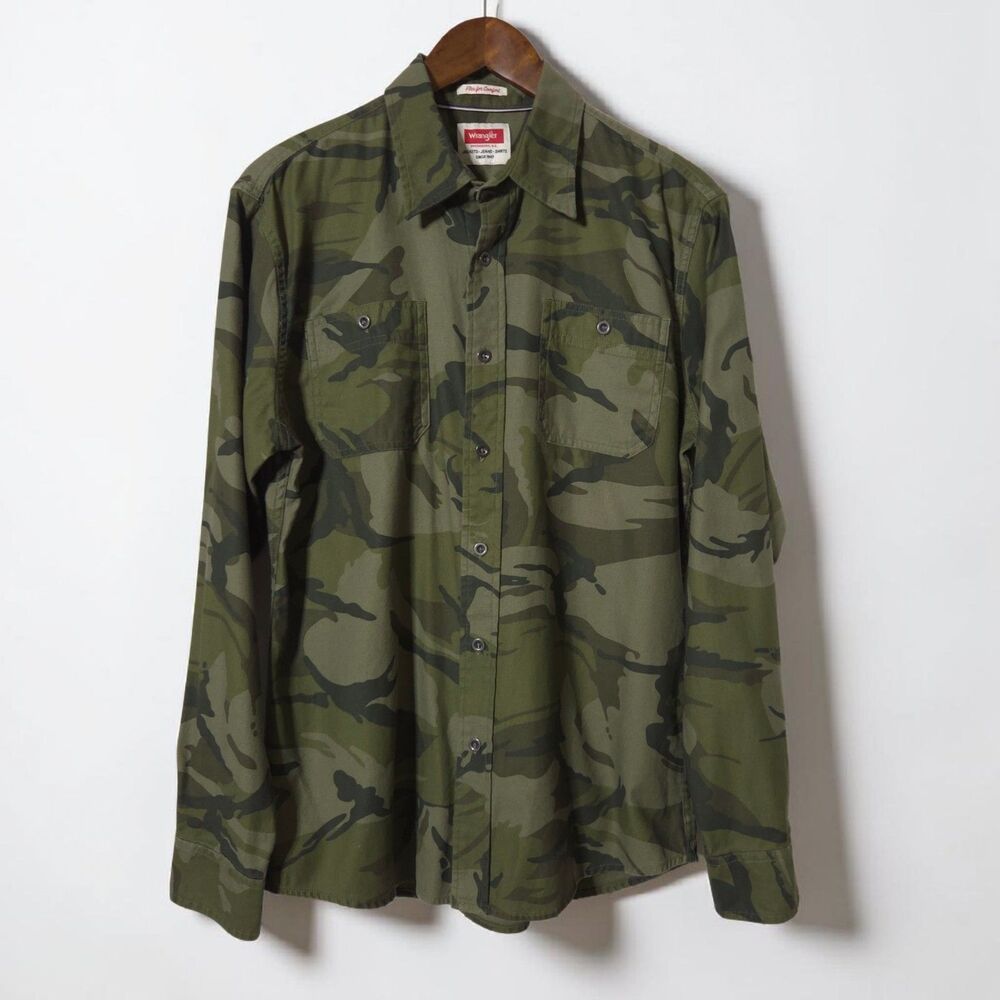 Wrangler Flex For Comfort Size M Mens Camouflage Button-up Shirt Camo Cotton